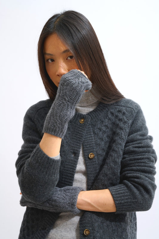 iris mitaines 6 fils anthracite chiné 100% cachemire