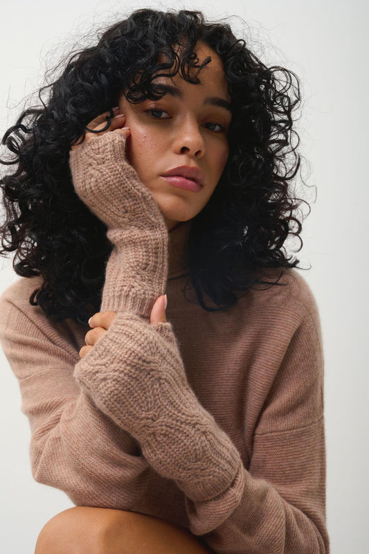 IRIS mittens 6 threads camel mottled 100% cashmere