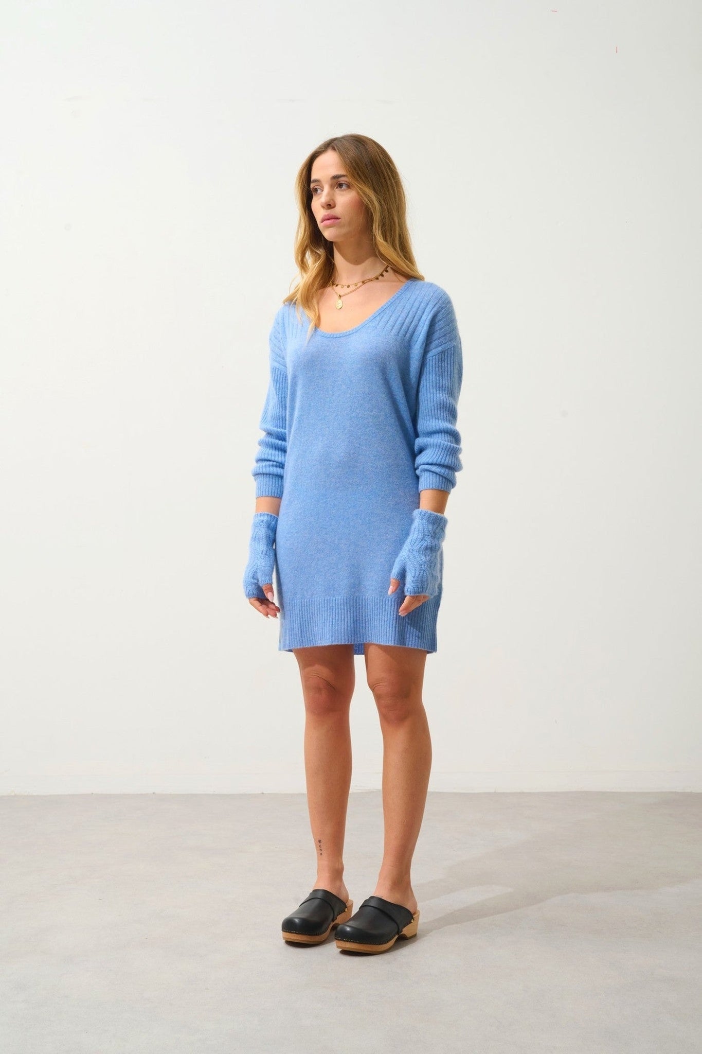 iris mitaines 6 fils sky 100% cachemire