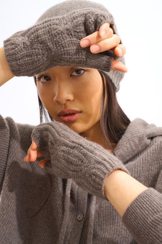 iris mitaines 6 fils taupe chiné 100% cachemire