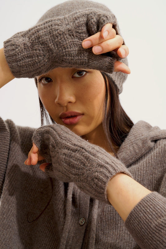 IRIS mitaines 6 fils taupe chiné 100% cachemire