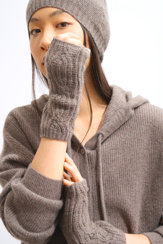 iris mitaines 6 fils taupe chiné 100% cachemire