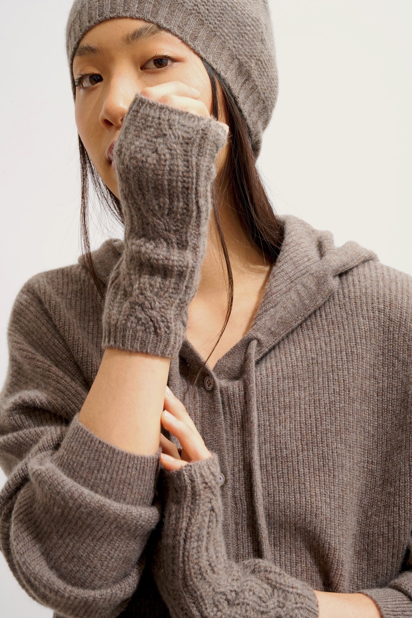 IRIS mitaines 6 fils taupe chiné 100% cachemire