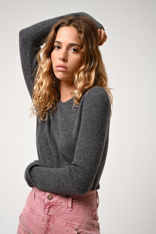 IVY 4-thread round-neck sweater anthracite mottled 100% cashmere