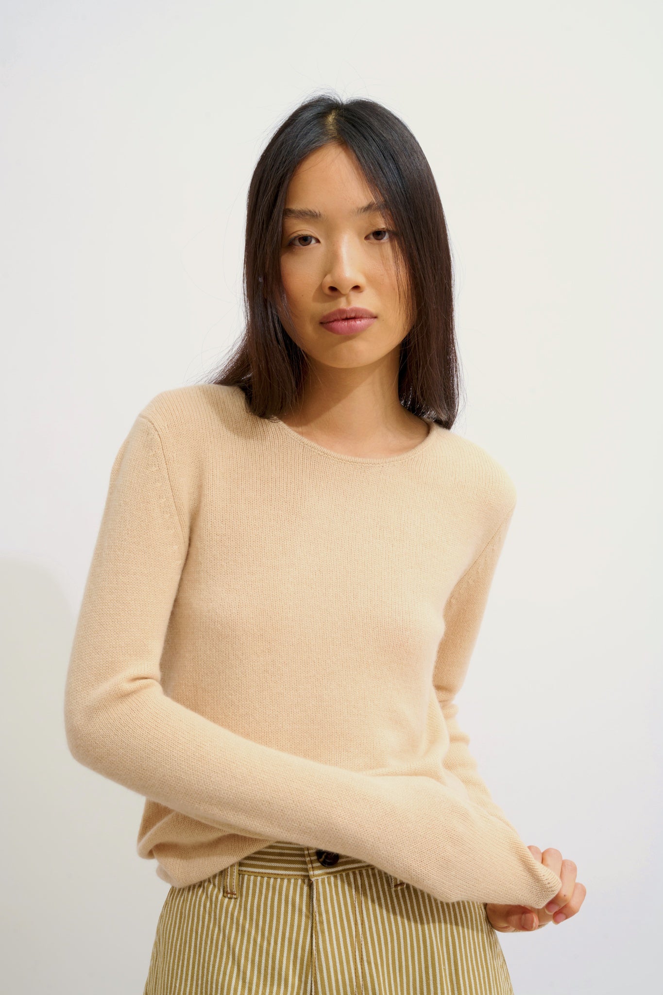 IVY pull col rond 4 fils beige 100% cachemire