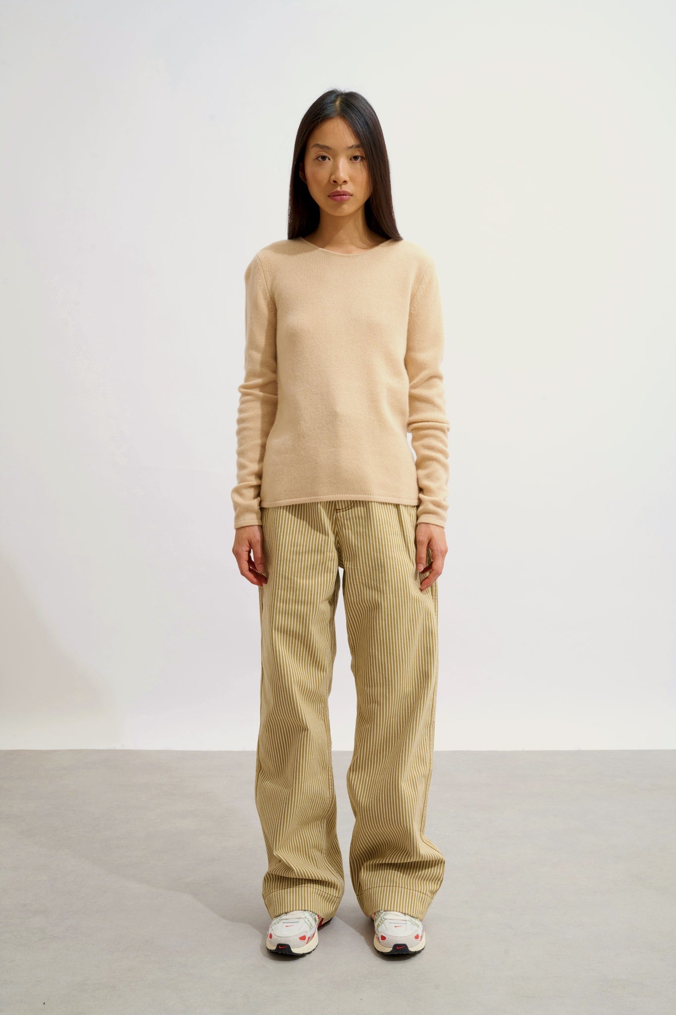 IVY pull col rond 4 fils beige 100% cachemire