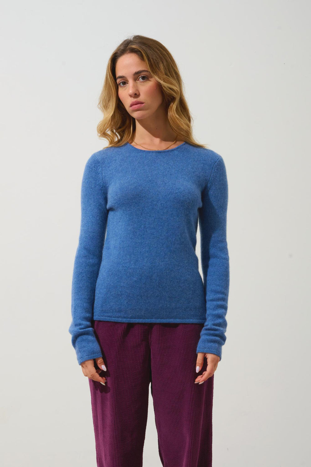 IVY 4-thread round-neck sweater denim blue 100% cashmere