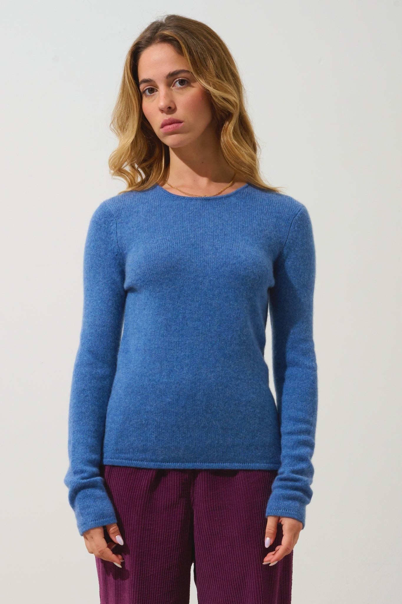 IVY Pullover mit Rundhalsausschnitt 4 Fäden Denimblau 100% Kaschmir