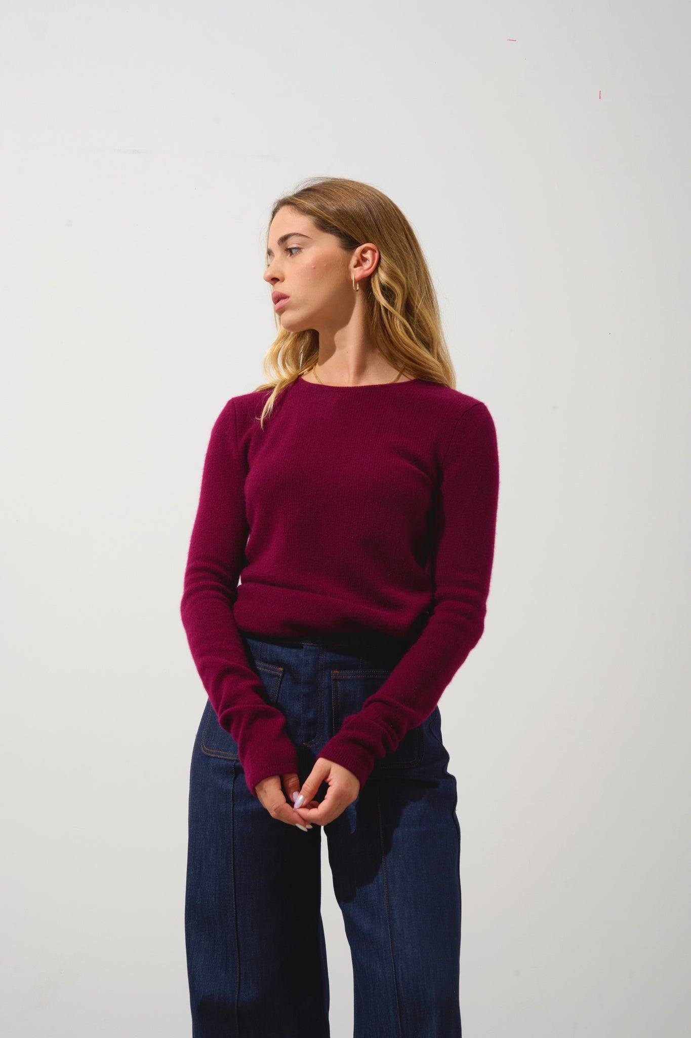 IVY pull col rond 4 fils bordeaux 100% cachemire