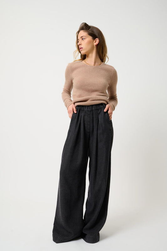 IVY 4-thread camel mottled round-neck sweater 100% cashmere