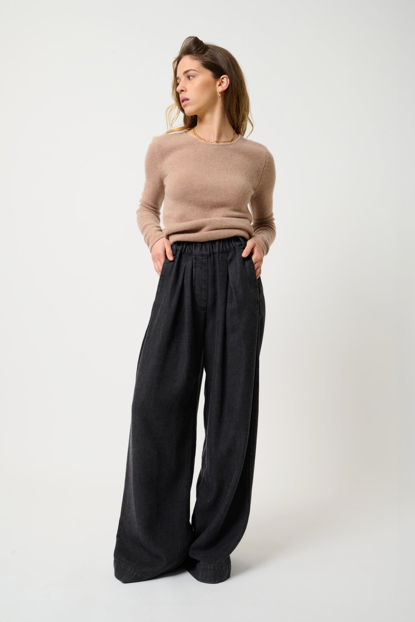 IVY pull col rond 4 fils camel chiné 100% cachemire