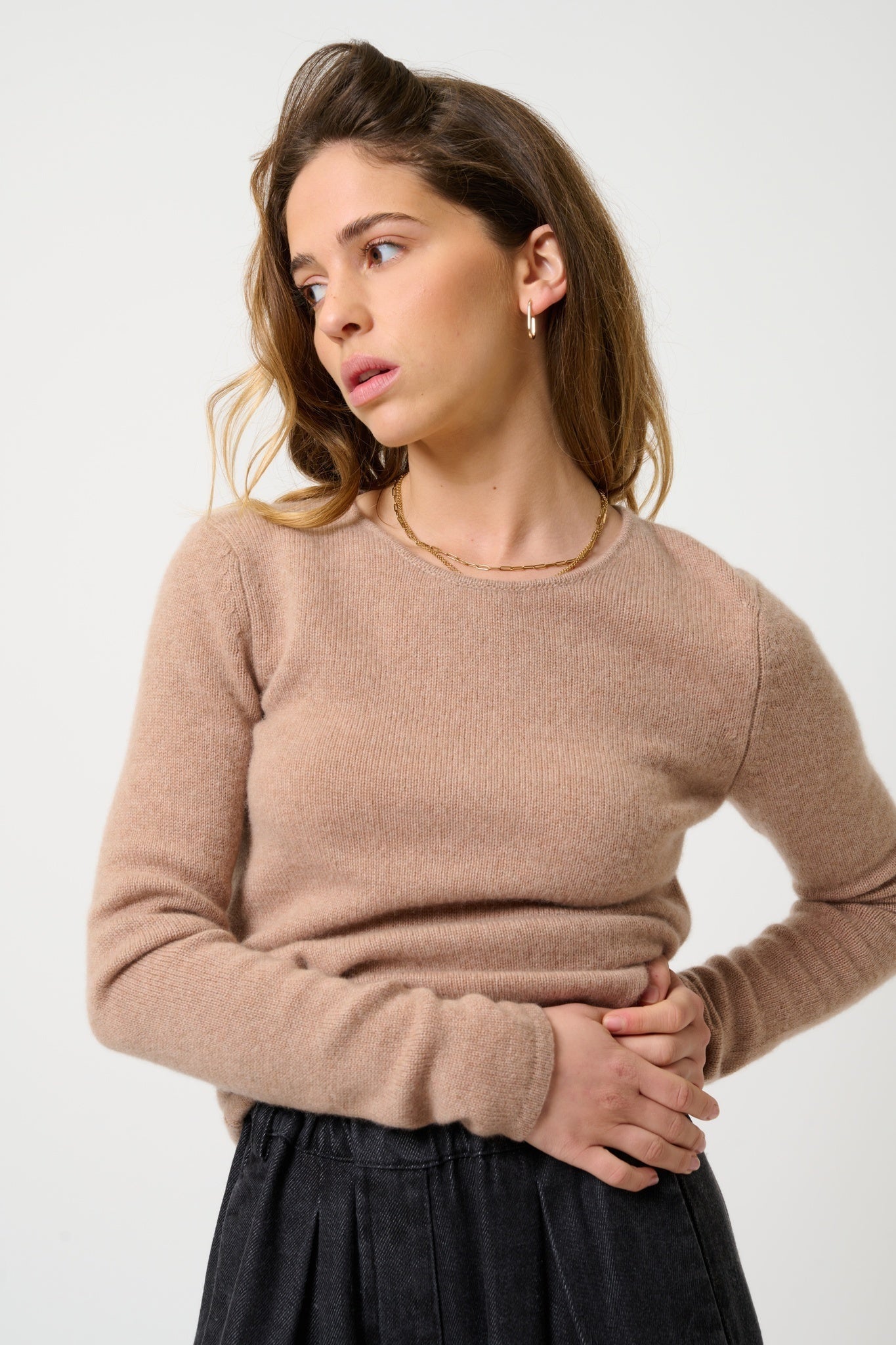 IVY pull col rond 4 fils camel chiné 100% cachemire