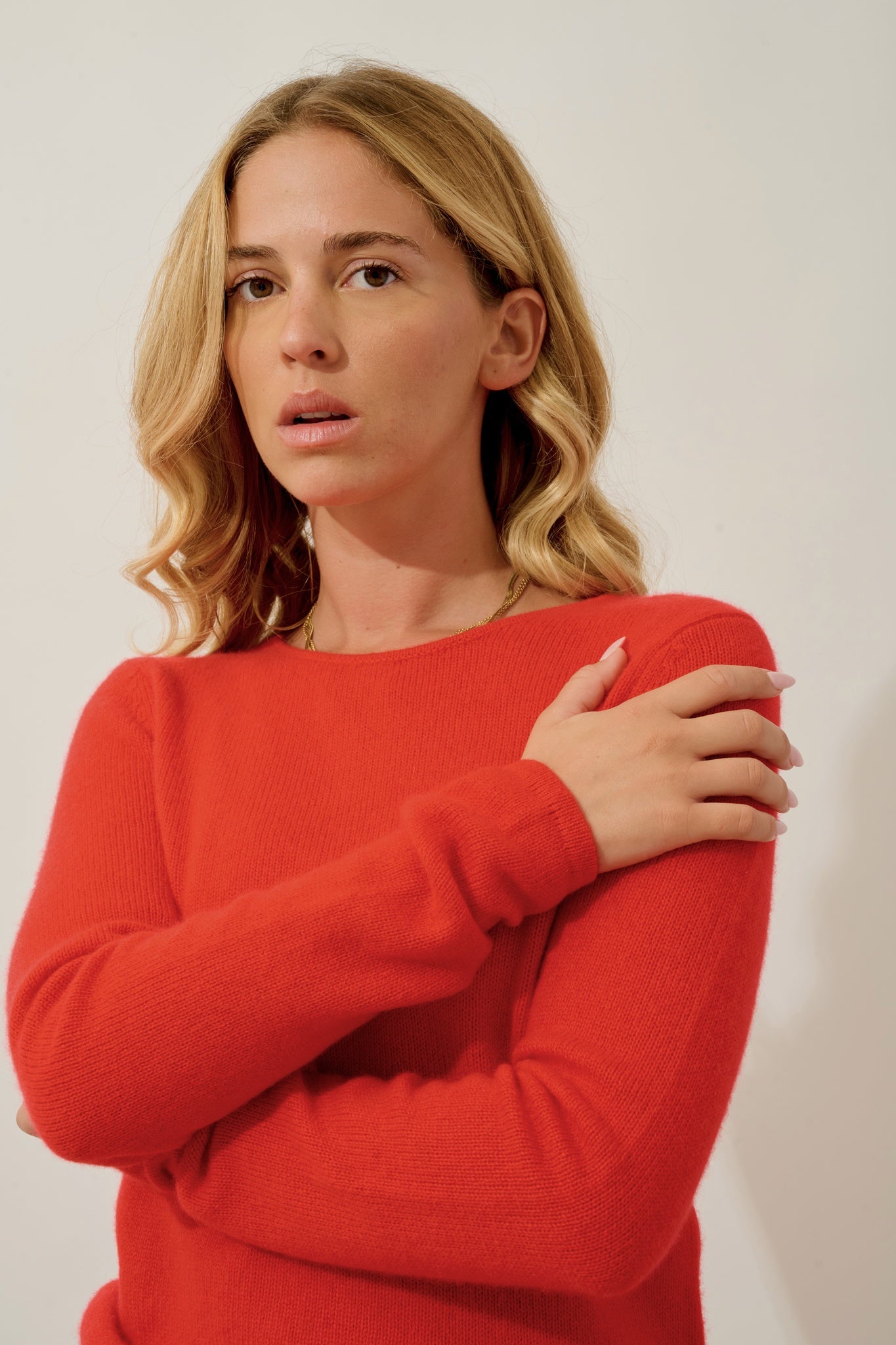 IVY 4-thread round-neck sweater carmine 100% cashmere