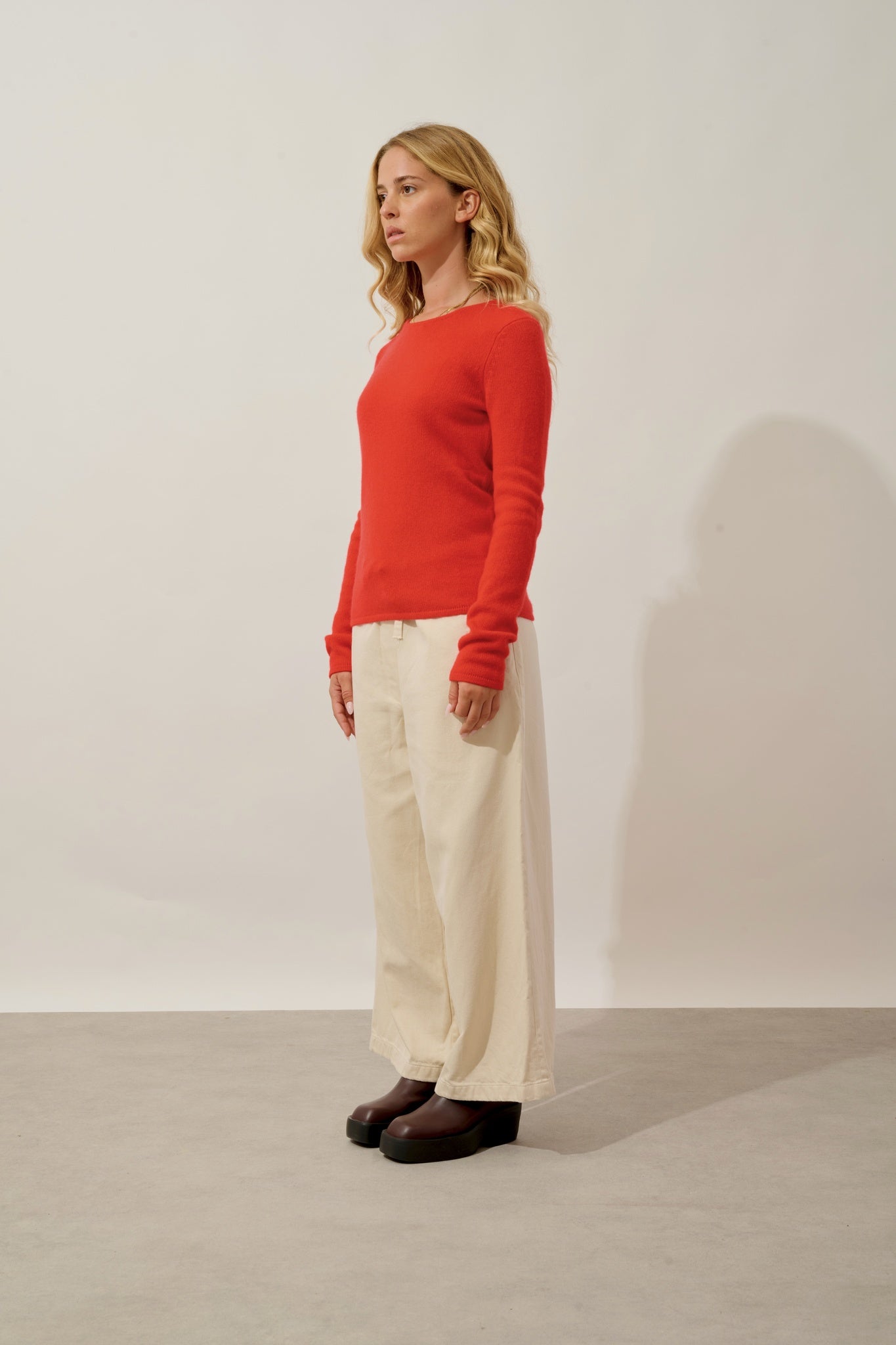 IVY 4-thread round-neck sweater carmine 100% cashmere