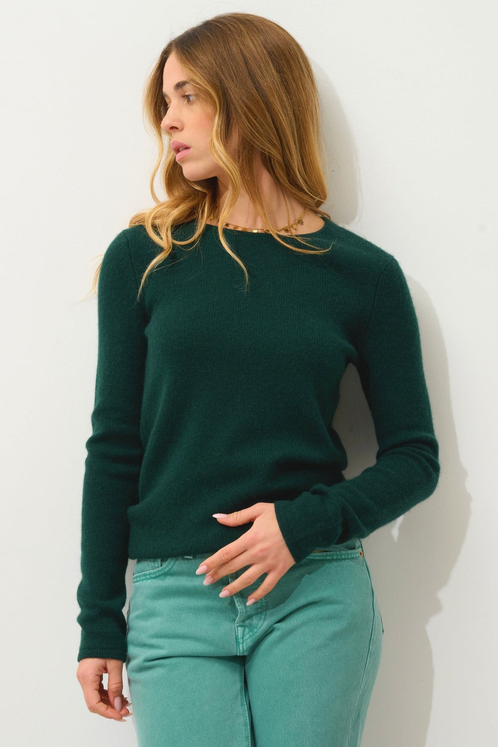 IVY Pullover mit Rundhalsausschnitt 4 Fäden Zypresse 100% Kaschmir