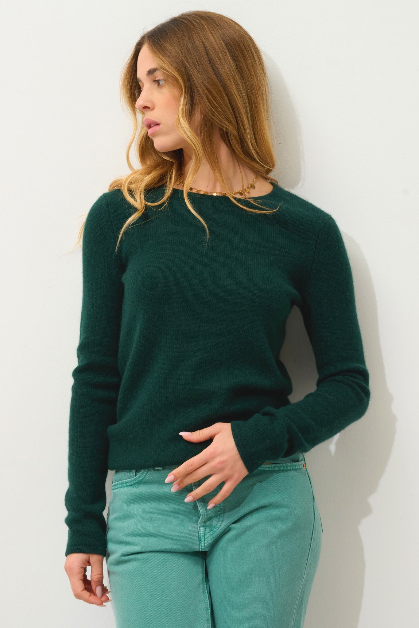 IVY Pullover mit Rundhalsausschnitt 4 Fäden Zypresse 100% Kaschmir