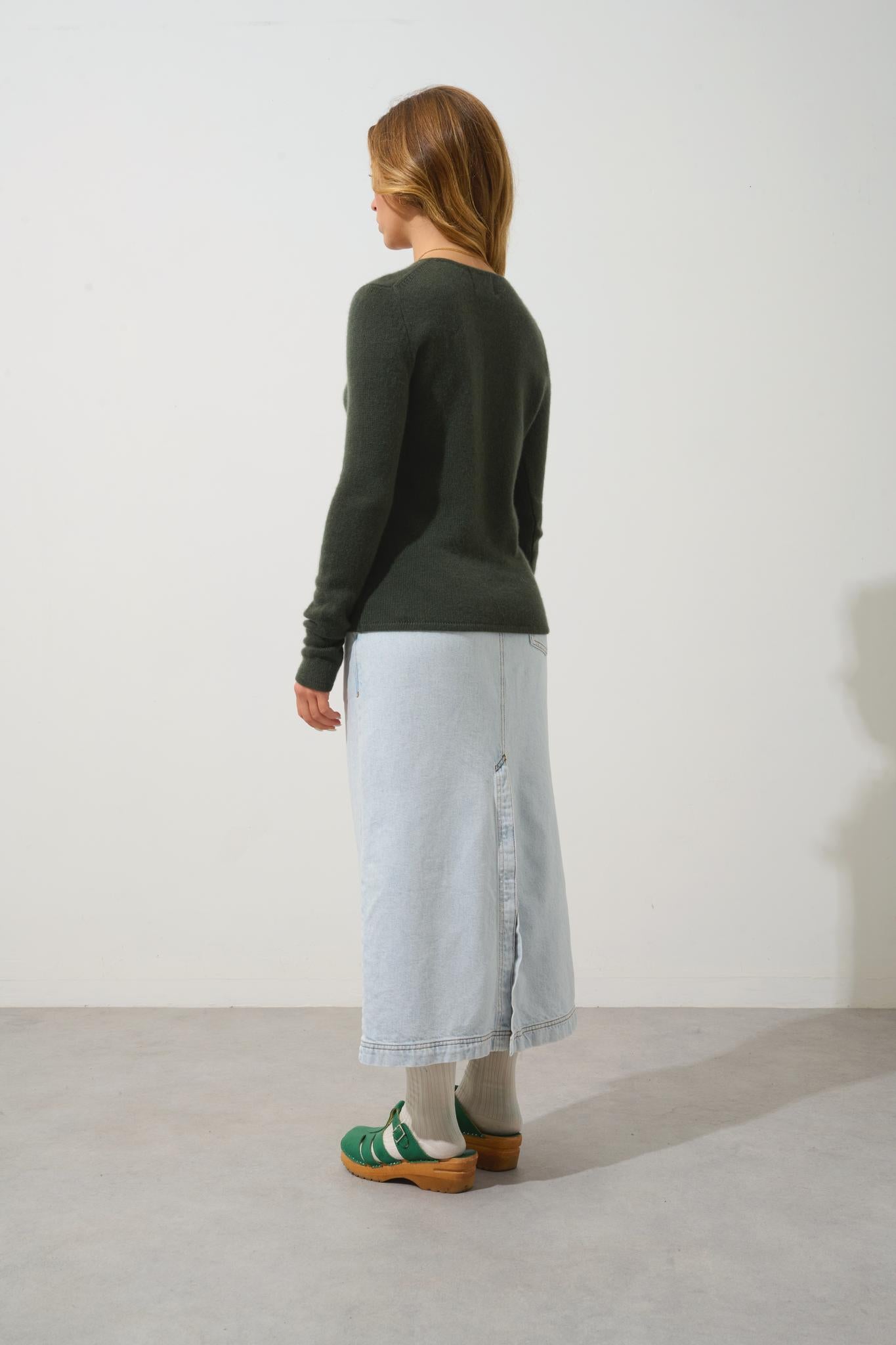 IVY pull col rond 4 fils kaki 100% cachemire