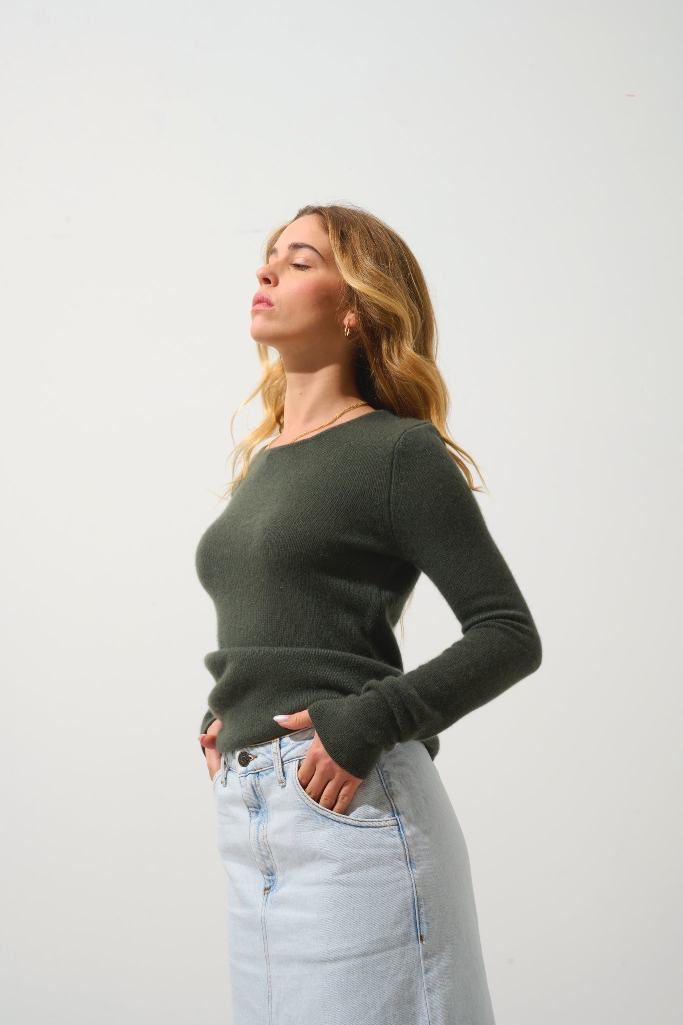 IVY 4-thread khaki round-neck sweater 100% cashmere