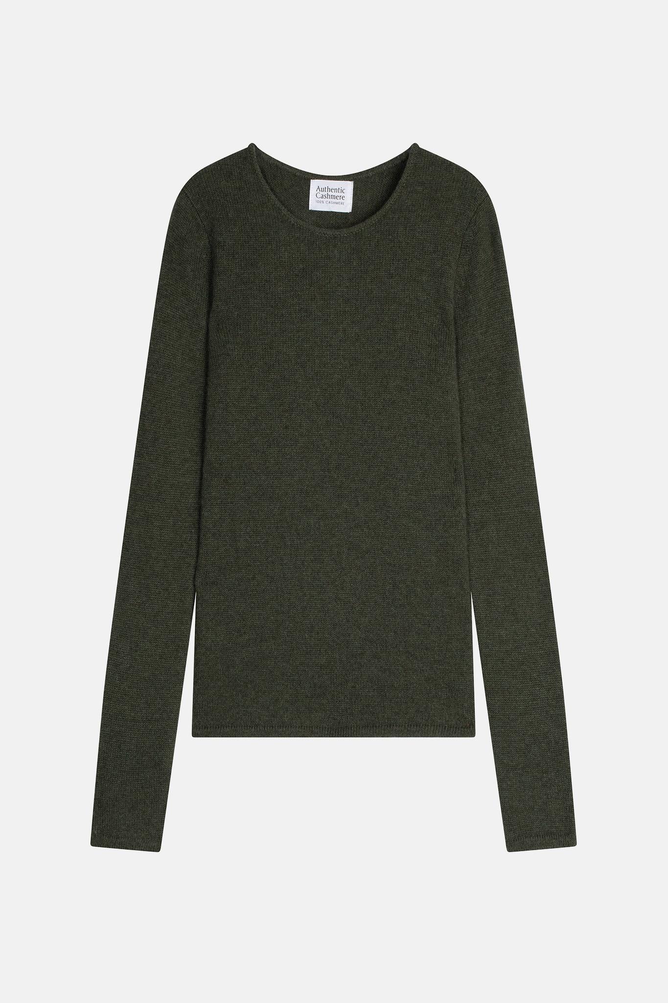 IVY pull col rond 4 fils kaki chiné 100% cachemire