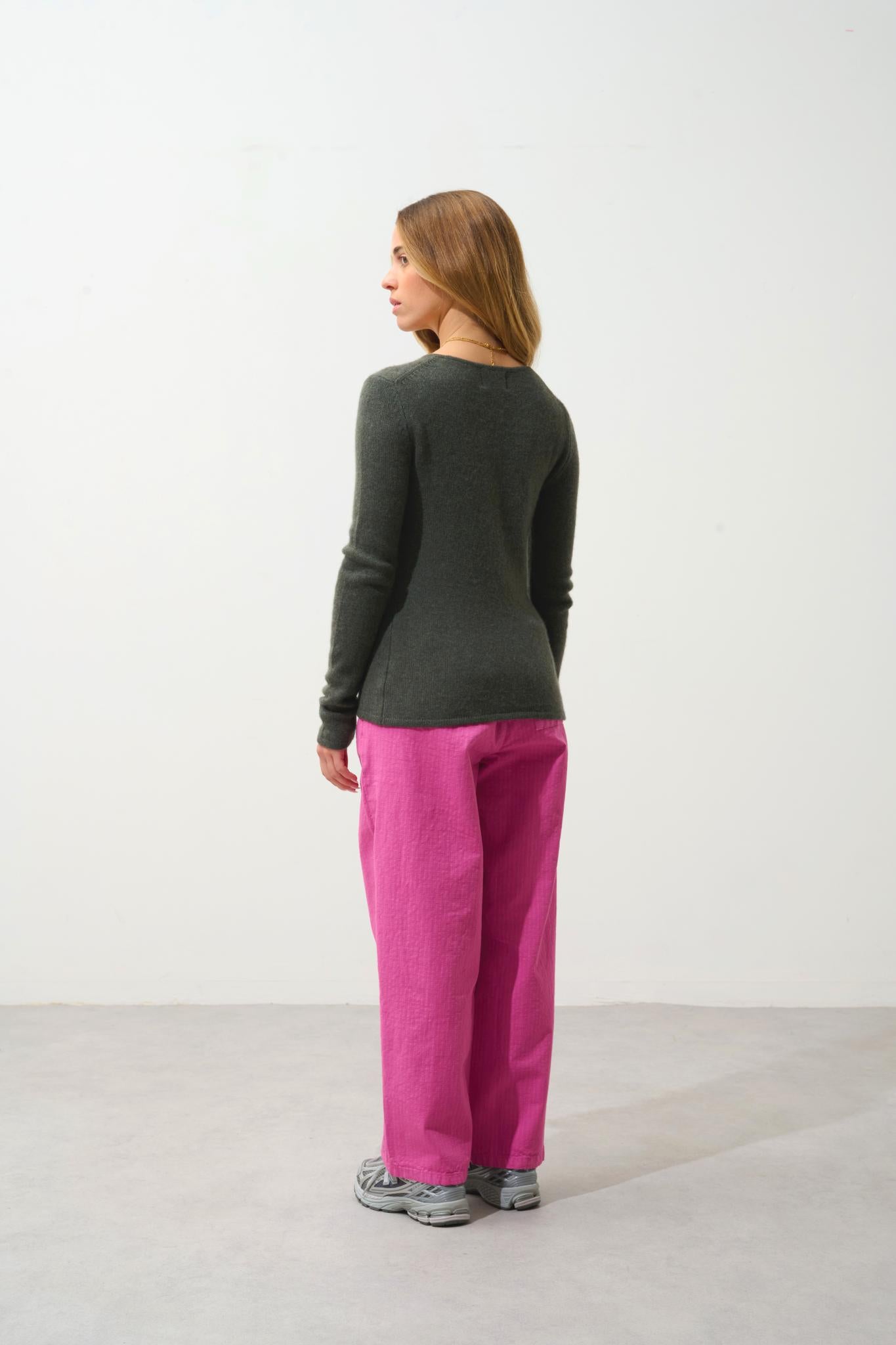 IVY pull col rond 4 fils kaki chiné 100% cachemire