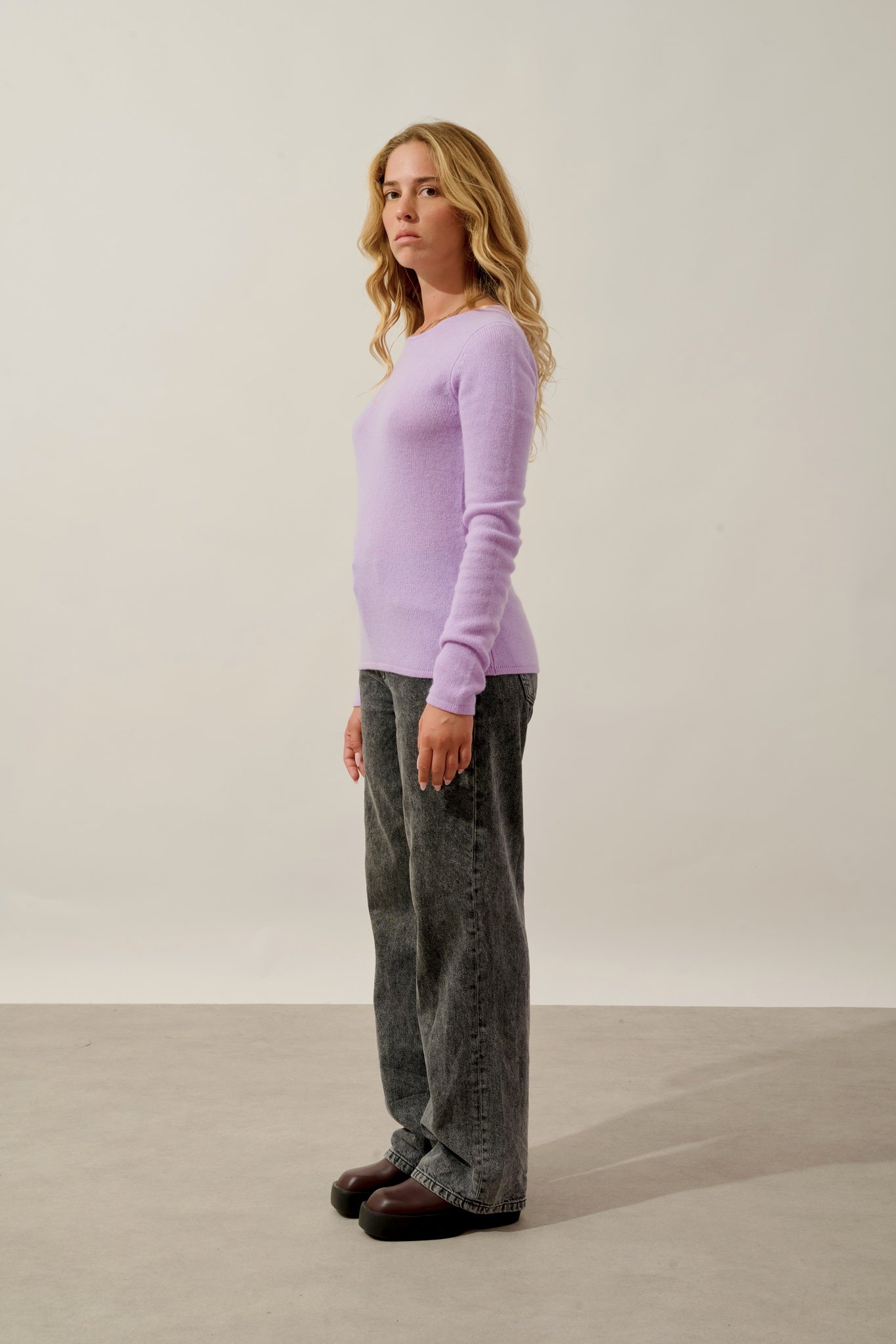 IVY pull col rond 4 fils mauve 100% cachemire