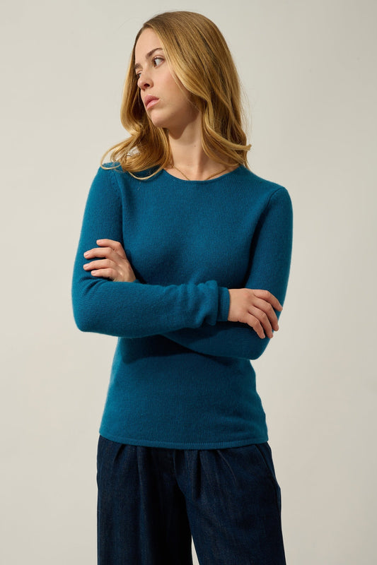 IVY Pullover mit Rundhalsausschnitt 4 Fäden Pfau 100% Kaschmir