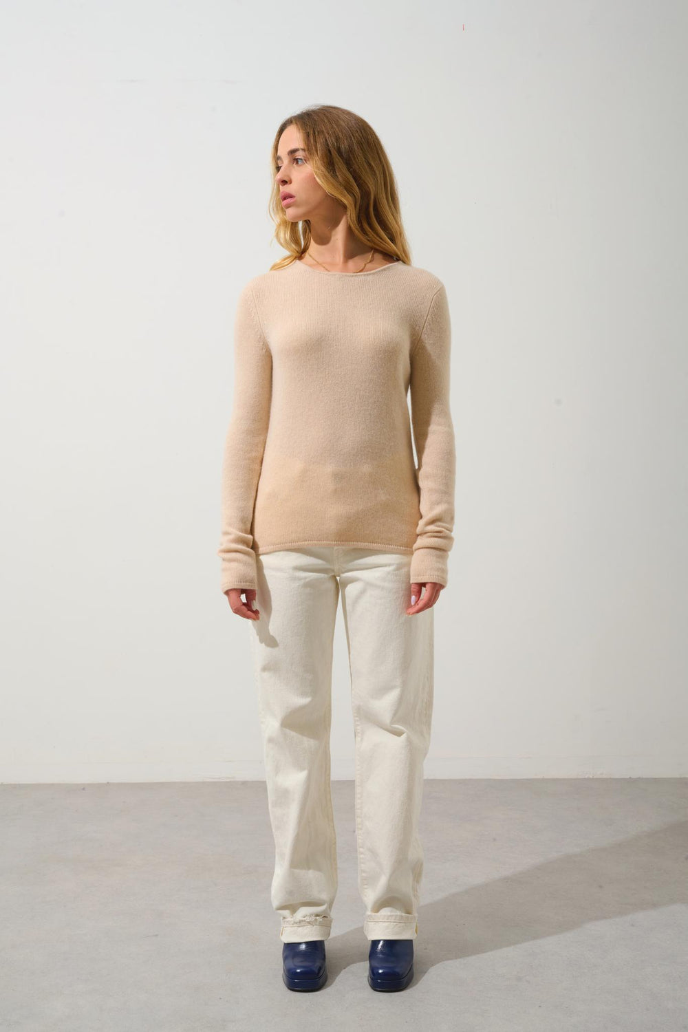IVY 4-thread round-neck sweater sand 100% cashmere