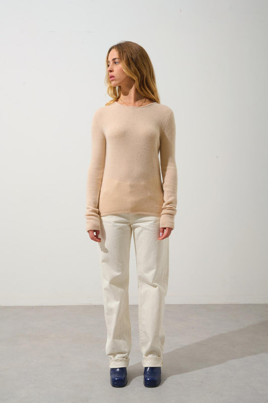 IVY 4-thread round-neck sweater sand 100% cashmere