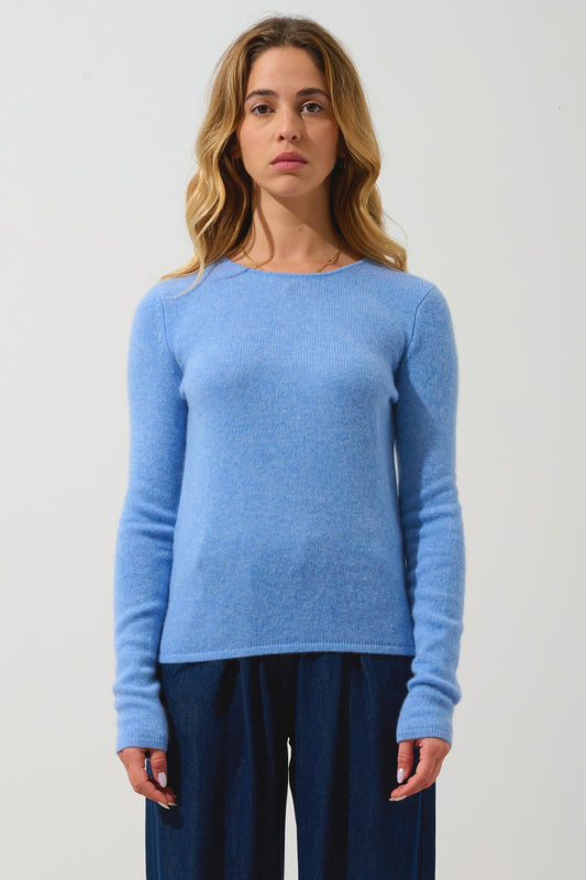 IVY 4-thread round-neck sweater sky 100% cashmere