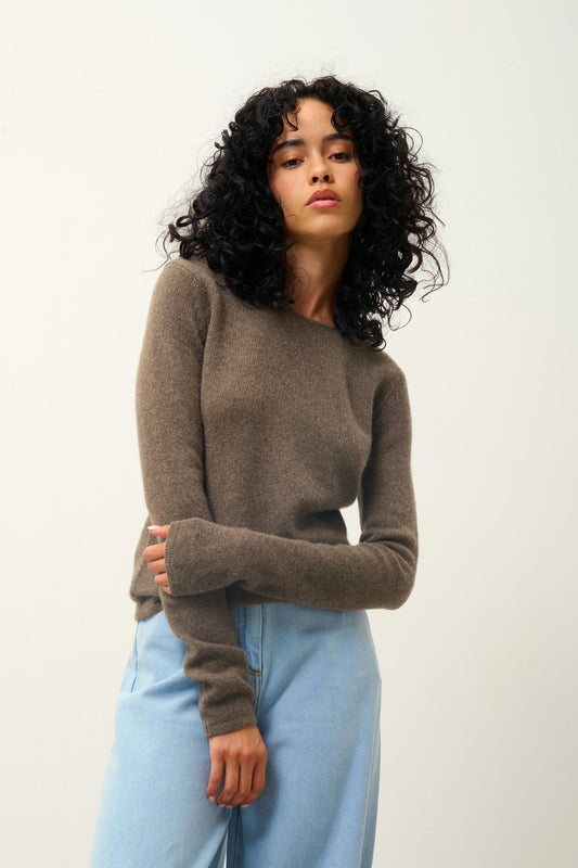 IVY 4-thread taupe mottled round-neck sweater 100% cashmere