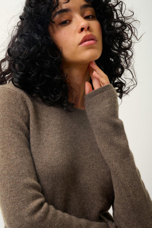 IVY 4-thread taupe mottled round-neck sweater 100% cashmere