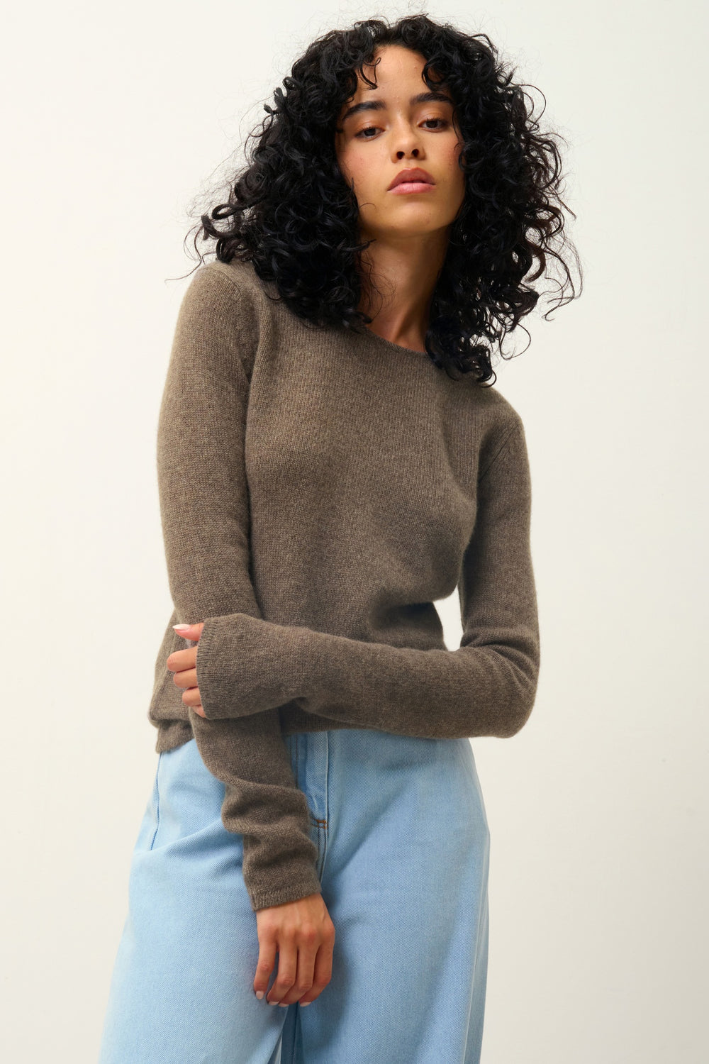 IVY pull col rond 4 fils taupe chiné 100% cachemire