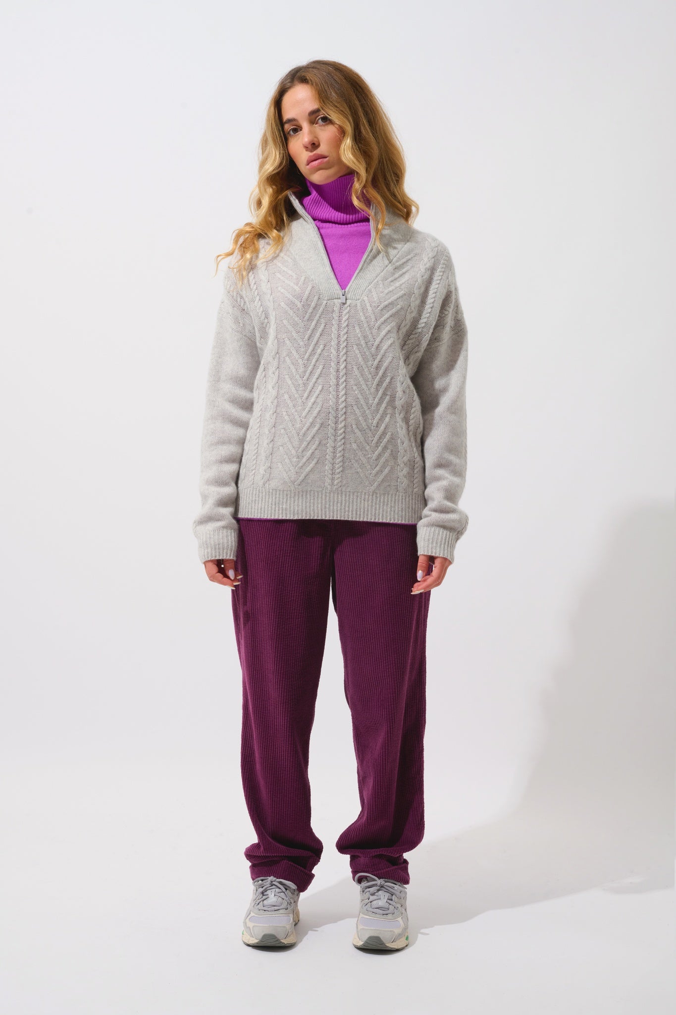 JALUS Trucker Pullover 6 Fäden Glacier meliert 100% Kaschmir