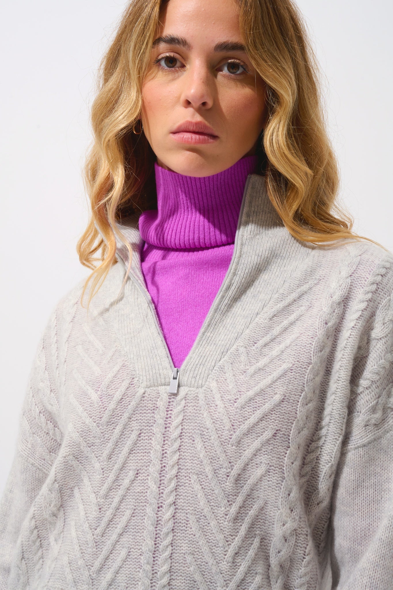 JALUS Trucker Pullover 6 Fäden Glacier meliert 100% Kaschmir