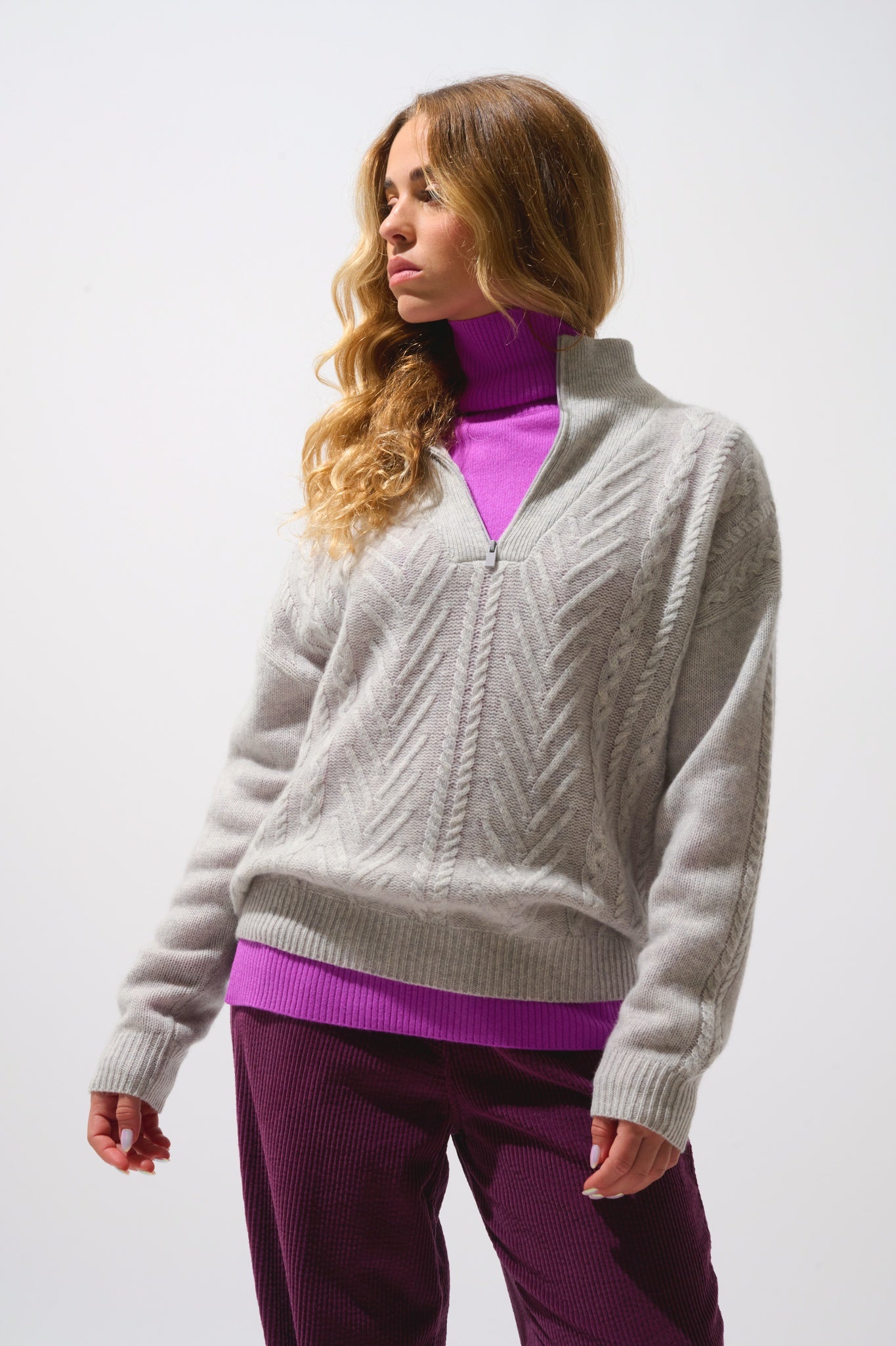 JALUS Trucker Pullover 6 Fäden Glacier meliert 100% Kaschmir