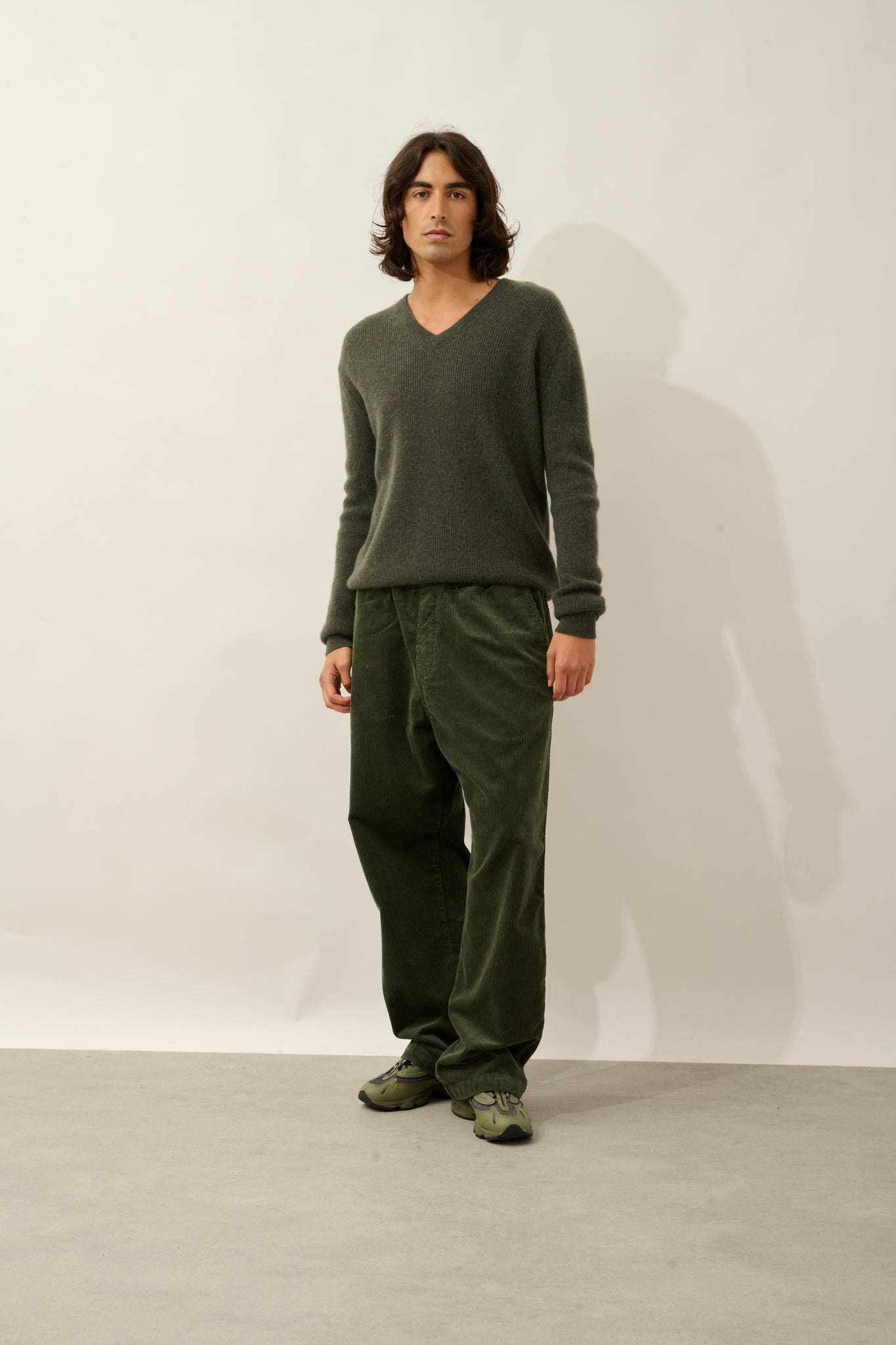 JARDON pull col v kaki chiné 100% cachemire