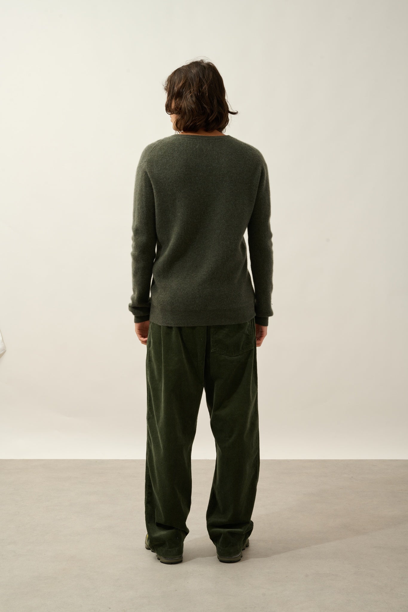 JARDON pull col v kaki chiné 100% cachemire