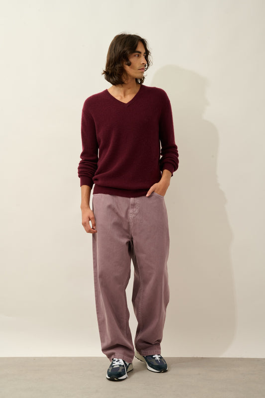 JARDON pull col v mûre 100% cachemire