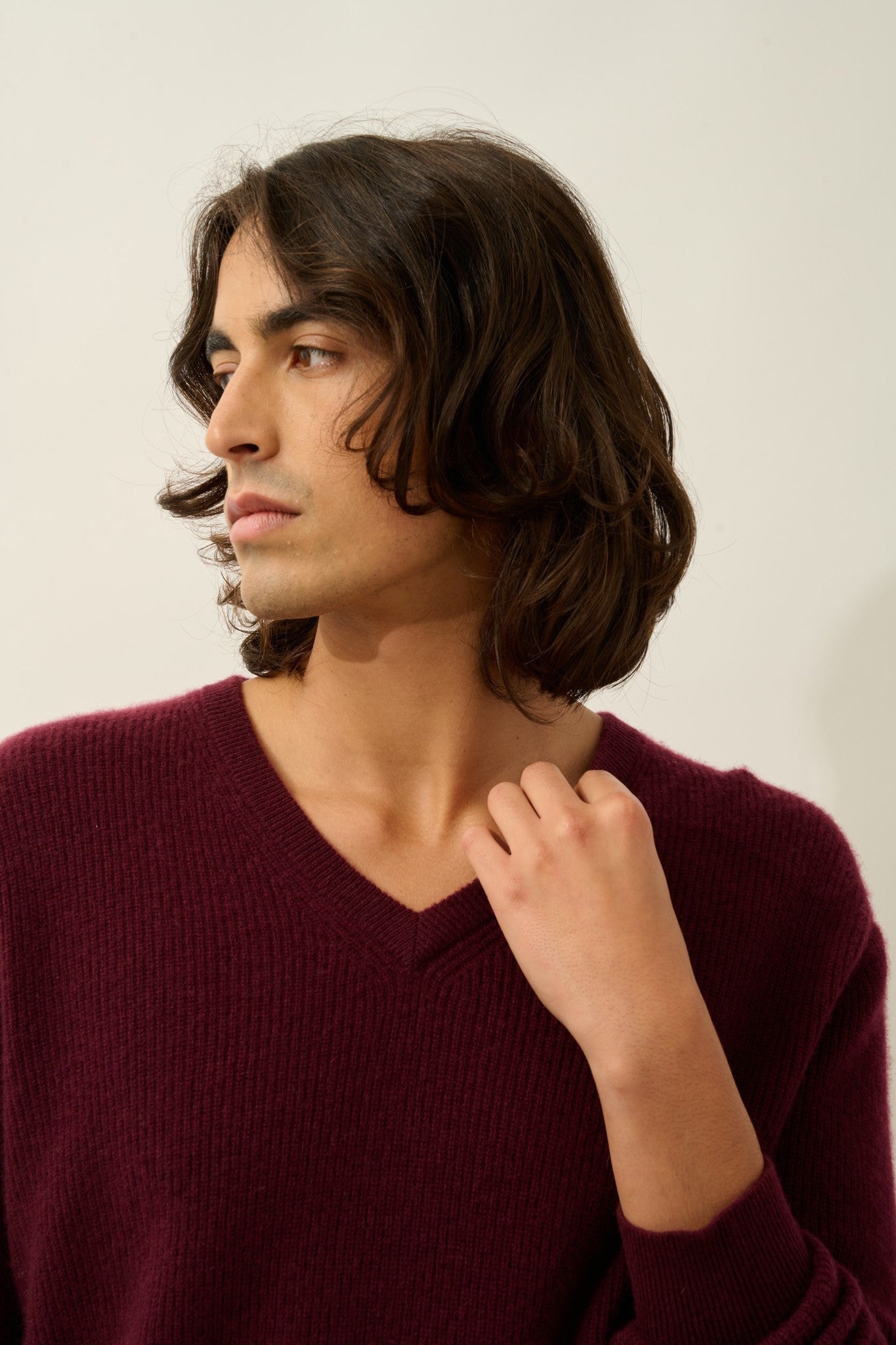 jardon pull col v mûre 100% cachemire