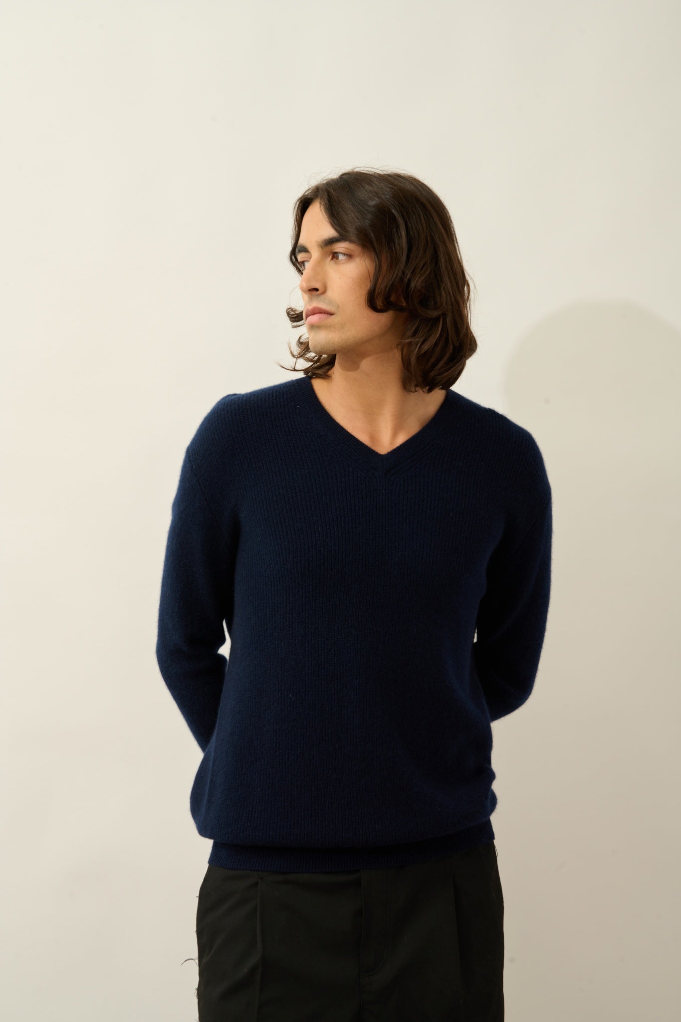 JARDON pull col v navy 100% cachemire