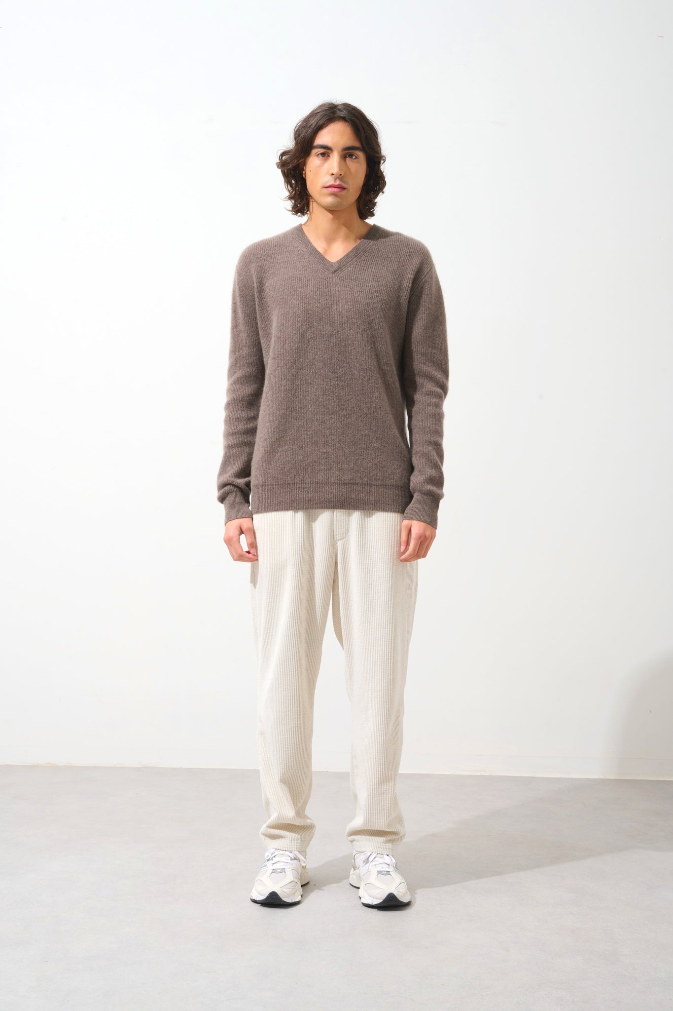 JARDON pull col v taupe chiné 100% cachemire