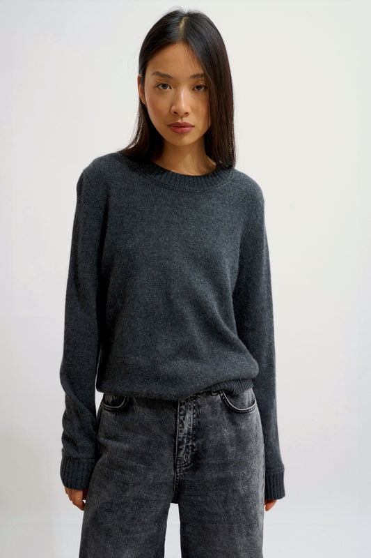 JETSAN Pullover mit Rundhalsausschnitt 4 Fäden Karbon meliert 100% Kaschmir