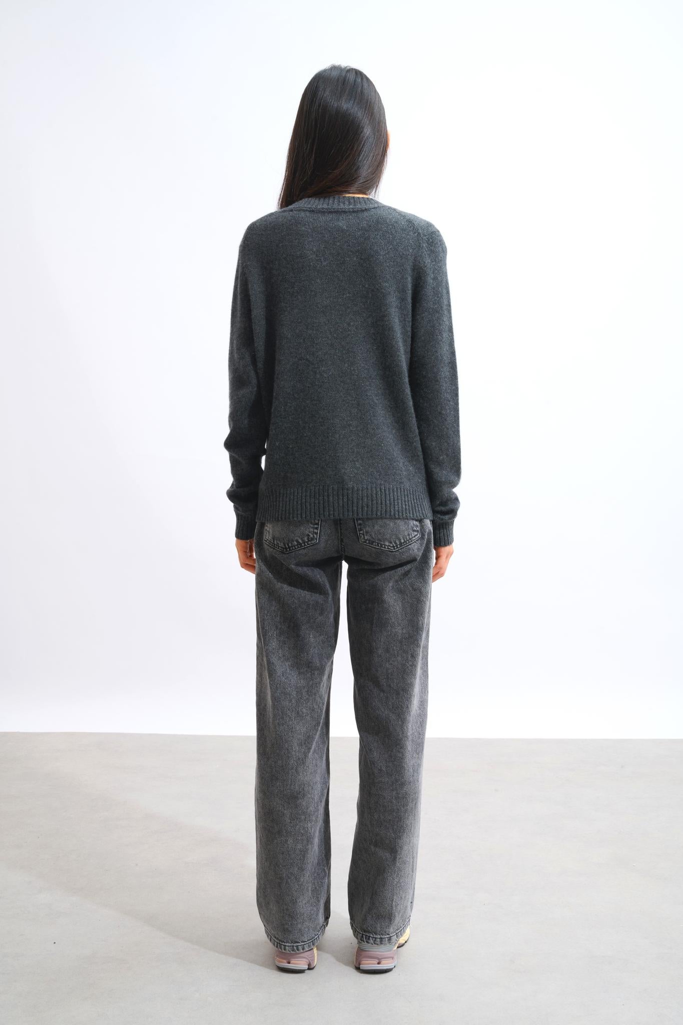 JETSAN pull col rond 4 fils carbone chiné 100% cachemire