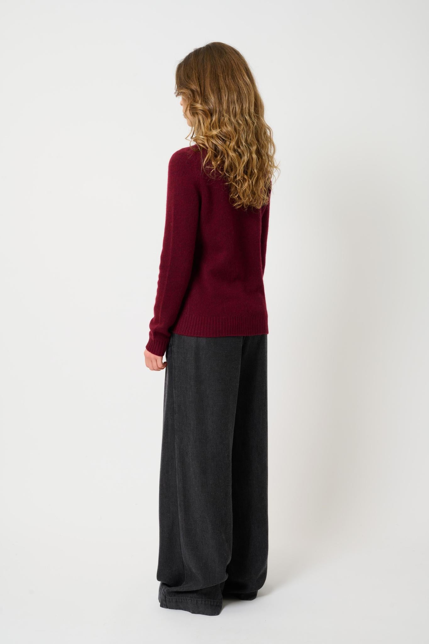 JETSAN pull col rond 4 fils cranberry chiné 100% cachemire