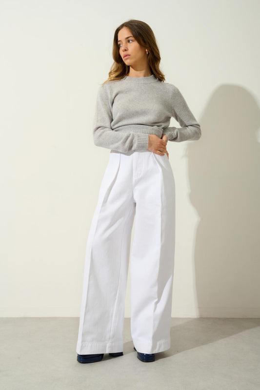 JETSAN 4-thread round-neck sweater light grey mottled 100% cashmere