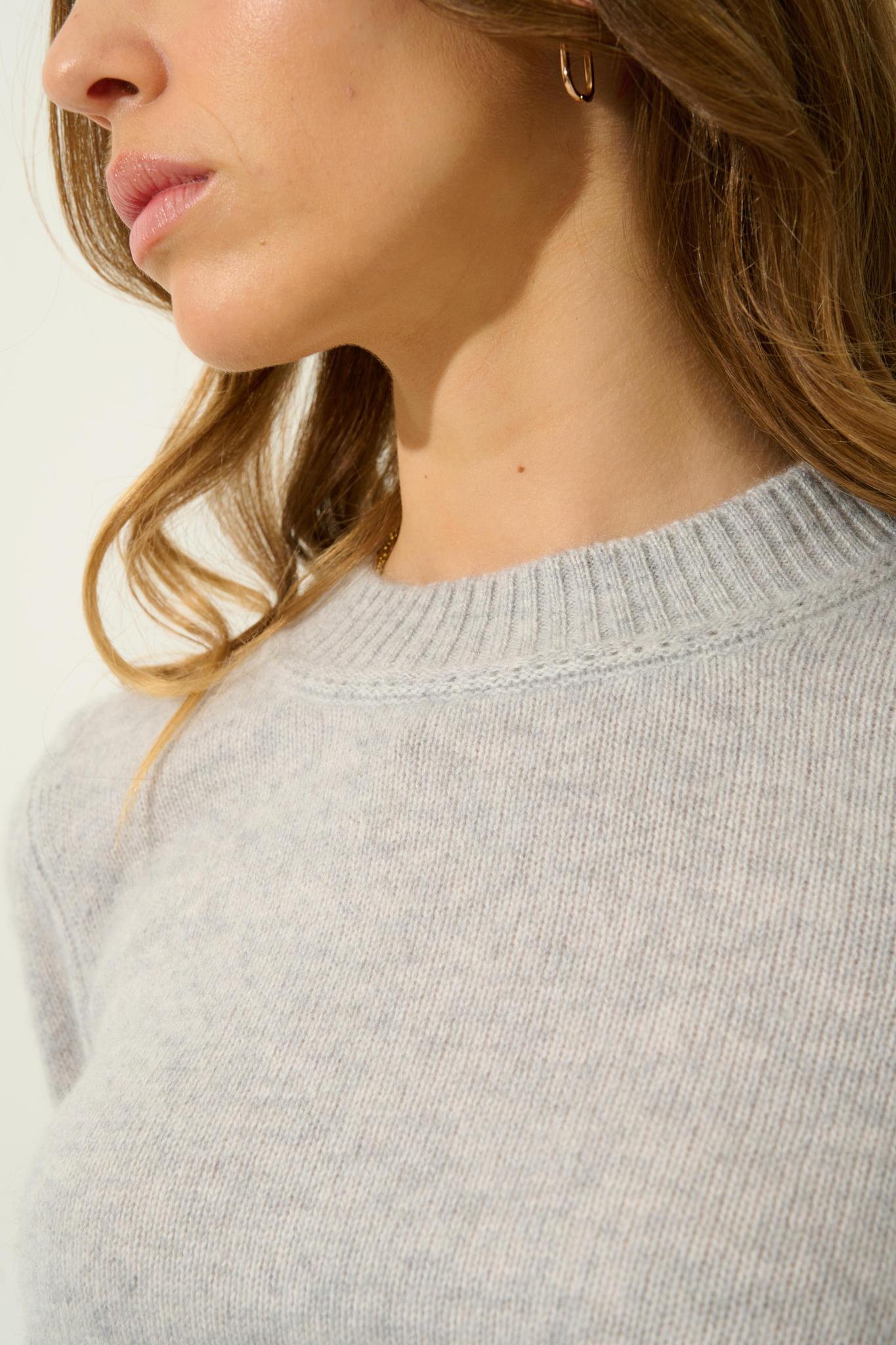 JETSAN pull col rond 4 fils gris clair chiné 100% cachemire