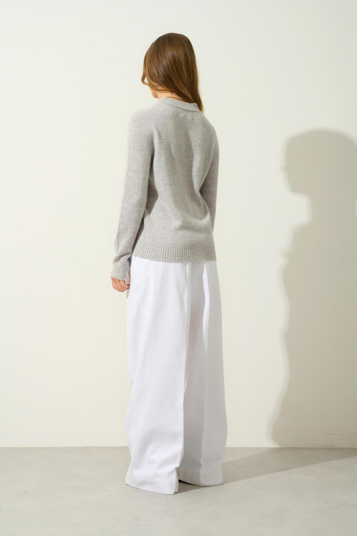 JETSAN pull col rond 4 fils gris clair chiné 100% cachemire