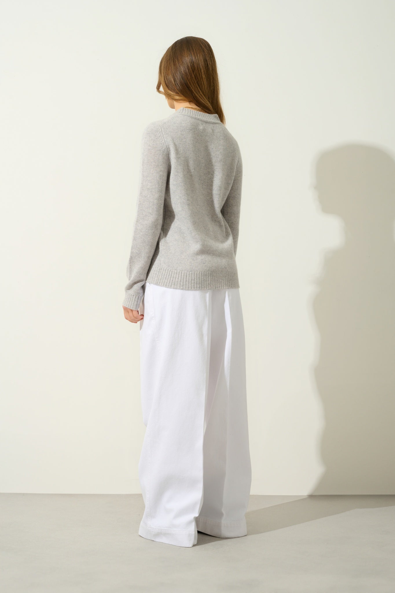 JETSAN 4-fädiger hellgrau meliert Rundhalspullover 100% Kaschmir