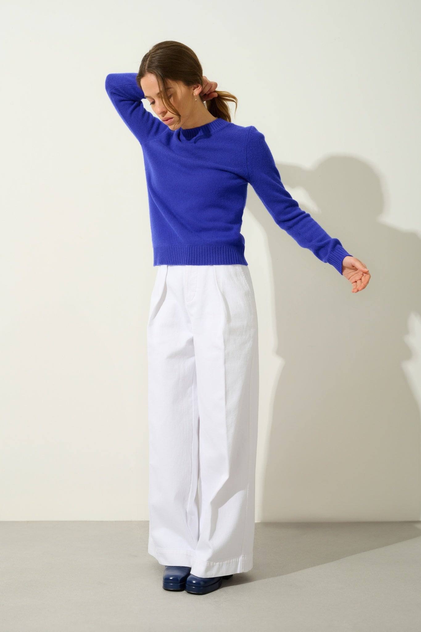 JETSAN pull col rond 4 fils indigo 100% cachemire