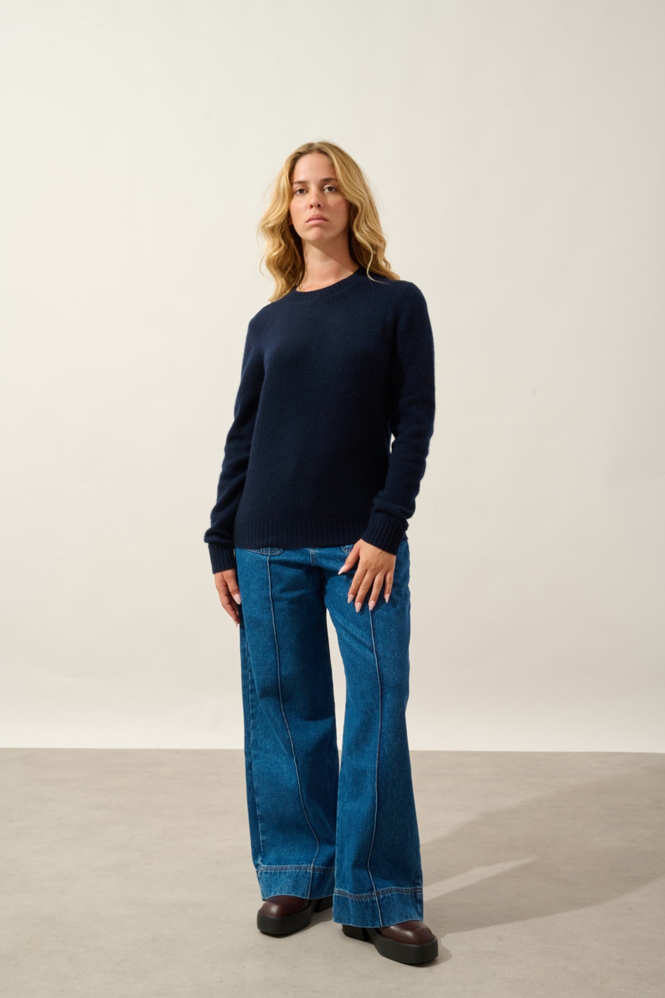 jetsan pull col rond 4 fils navy 100% cachemire